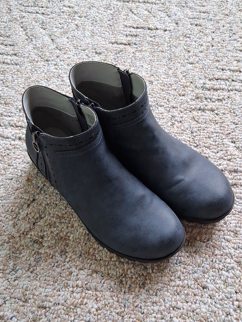 JSport Women's Navy Blue Ankle Boots - Double Side Zippers - Jenna